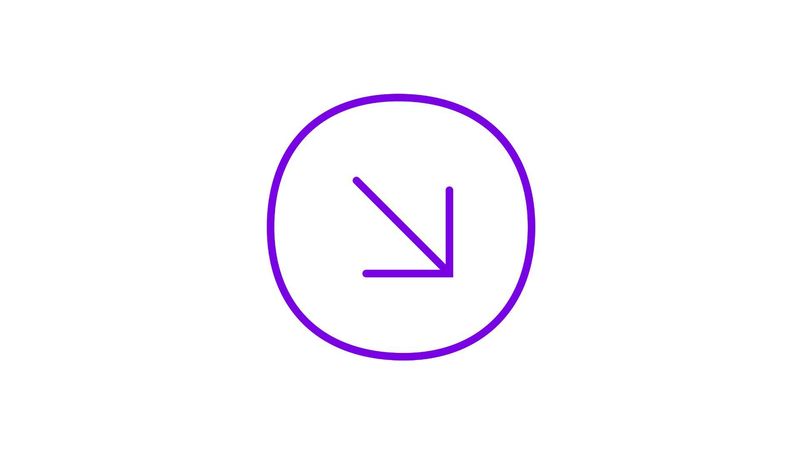 Purple downward-pointing arrow in white circle with purple border