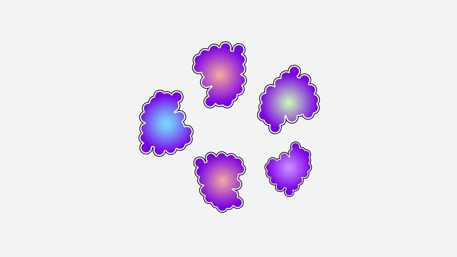 Abstract illustration of Type 2 inflammation depicted through five organic shapes in shades of blue and purple, symbolizing inflammatory processes