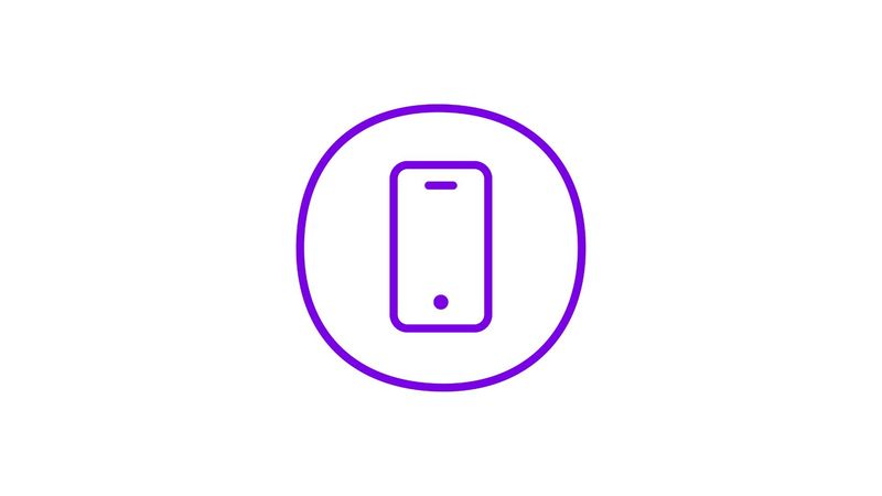 A purple icon of a rectangular smartphone surrounded by a purple circle